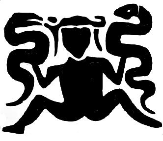 Bilden kommer urspungligen från en sten som hittades på ett gravfält på Gotland och har daterats till perioden 400-600. Dekorationen är ovanlig. Bilden föreställer en naken kvinna med ormar i sina händer. Ormen har i olika kulturer och tider haft stor symbolisk betydelse. Den hade anknytning till underjorden och  (Helheim) dödsriket, men ofta tog man också fasta på dess förmåga att skenbart föryngras genom att ömsa skinn. I den fornnordiska sagavärlden omslingrade Midgårdsormen jorden, och en orm som biter sig själv i svansen är en vanlig symbol för evigheten. Från Grekland finns det även en staty föreställande en kvinna med nakna bröst och som i varje hand håller en orm.